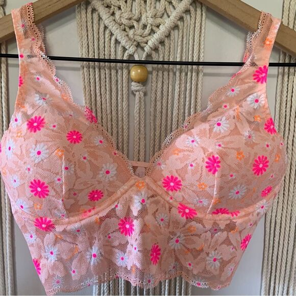 VICTORIA’S SECRET PINK Lightly Lined Lace Bralette Pink Floral Size Small - Picture 3 of 14